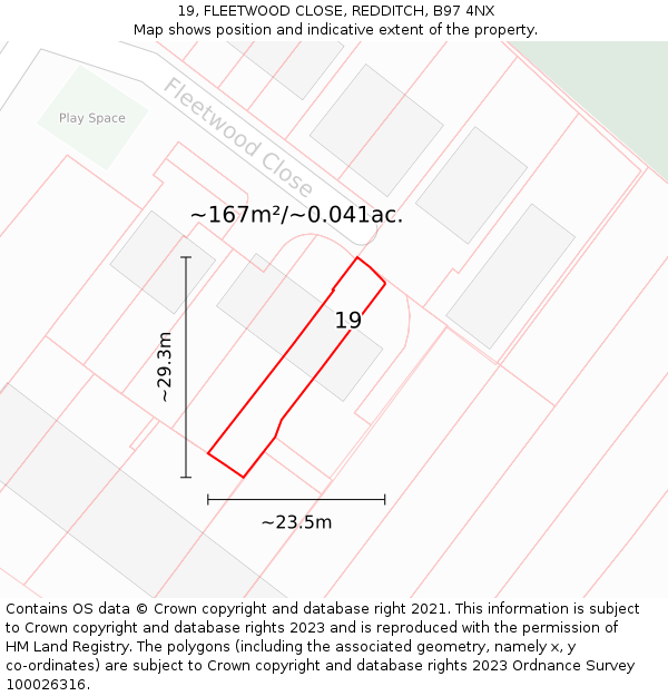 19, FLEETWOOD CLOSE, REDDITCH, B97 4NX: Plot and title map