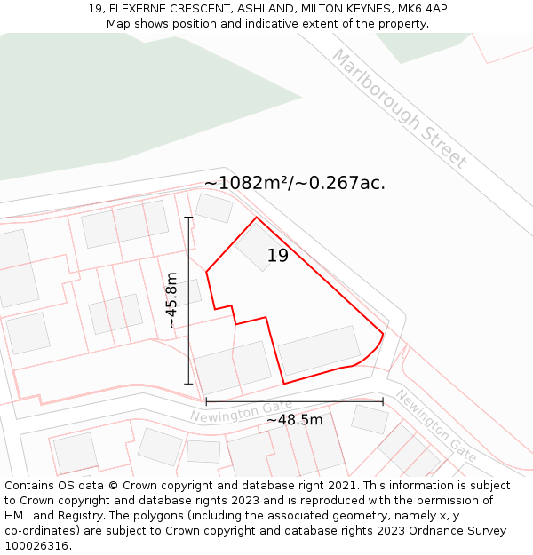 19, FLEXERNE CRESCENT, ASHLAND, MILTON KEYNES, MK6 4AP: Plot and title map