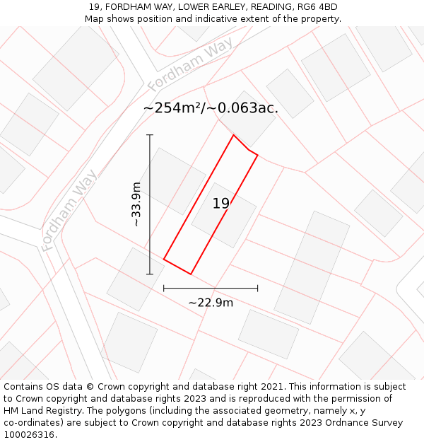 19, FORDHAM WAY, LOWER EARLEY, READING, RG6 4BD: Plot and title map