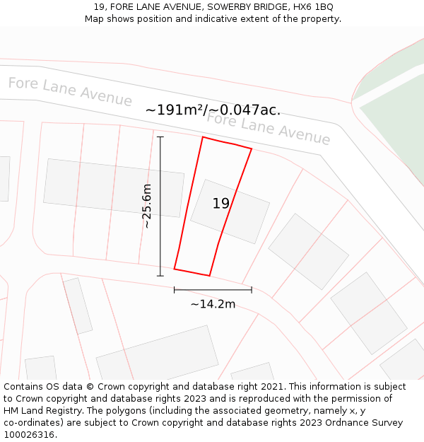 19, FORE LANE AVENUE, SOWERBY BRIDGE, HX6 1BQ: Plot and title map