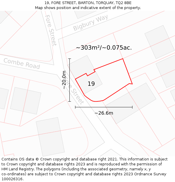 19, FORE STREET, BARTON, TORQUAY, TQ2 8BE: Plot and title map