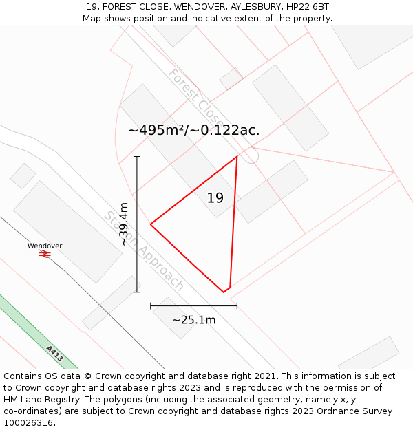 19, FOREST CLOSE, WENDOVER, AYLESBURY, HP22 6BT: Plot and title map