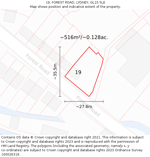 19, FOREST ROAD, LYDNEY, GL15 5LE: Plot and title map