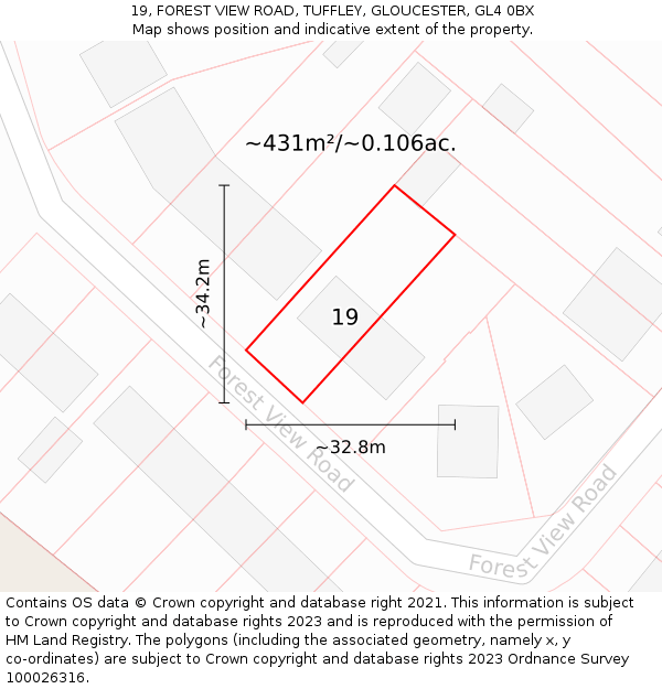 19, FOREST VIEW ROAD, TUFFLEY, GLOUCESTER, GL4 0BX: Plot and title map