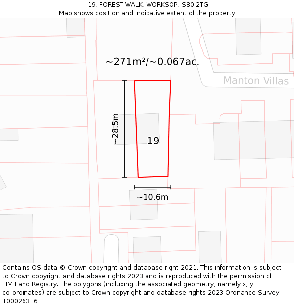 19, FOREST WALK, WORKSOP, S80 2TG: Plot and title map