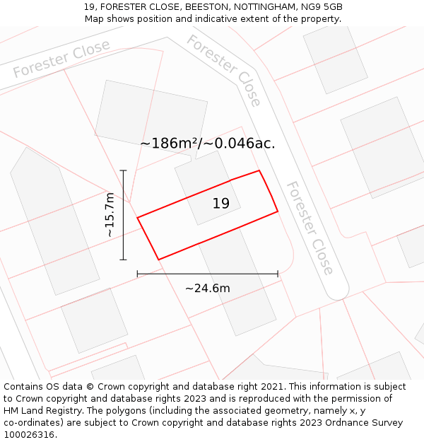 19, FORESTER CLOSE, BEESTON, NOTTINGHAM, NG9 5GB: Plot and title map