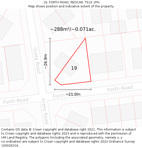 19, FORTH ROAD, REDCAR, TS10 1PN: Plot and title map