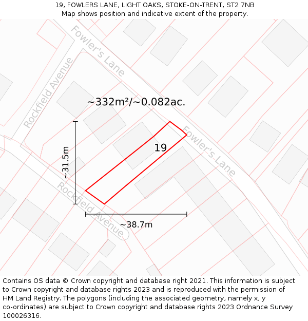19, FOWLERS LANE, LIGHT OAKS, STOKE-ON-TRENT, ST2 7NB: Plot and title map