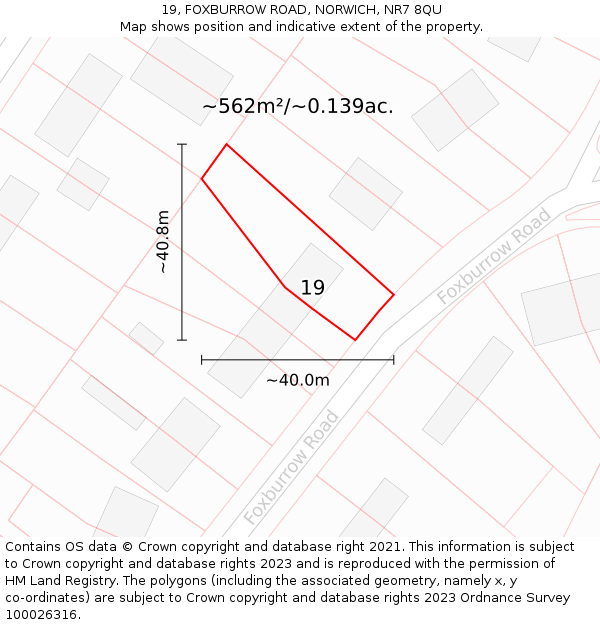 19, FOXBURROW ROAD, NORWICH, NR7 8QU: Plot and title map