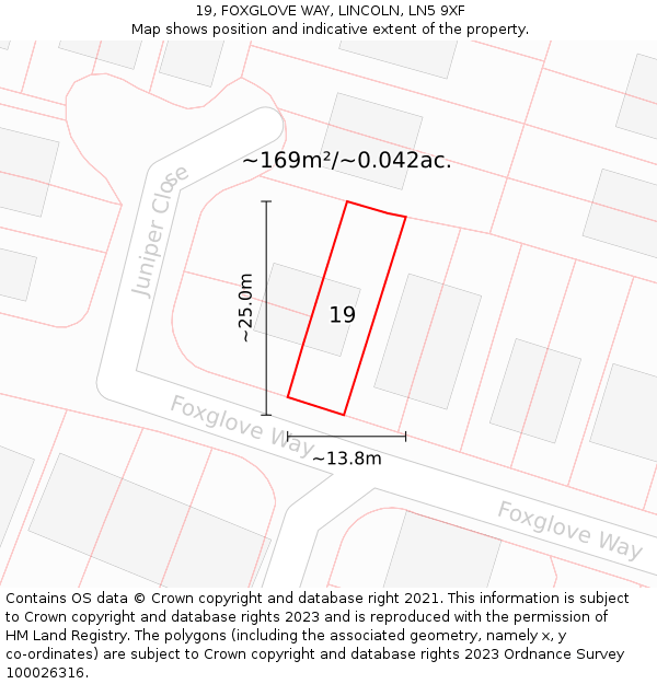 19, FOXGLOVE WAY, LINCOLN, LN5 9XF: Plot and title map