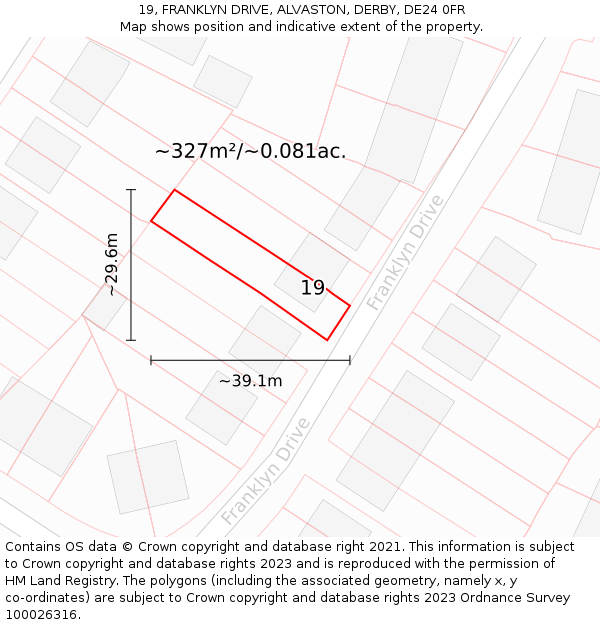 19, FRANKLYN DRIVE, ALVASTON, DERBY, DE24 0FR: Plot and title map