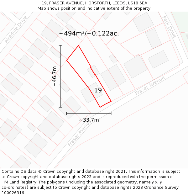 19, FRASER AVENUE, HORSFORTH, LEEDS, LS18 5EA: Plot and title map