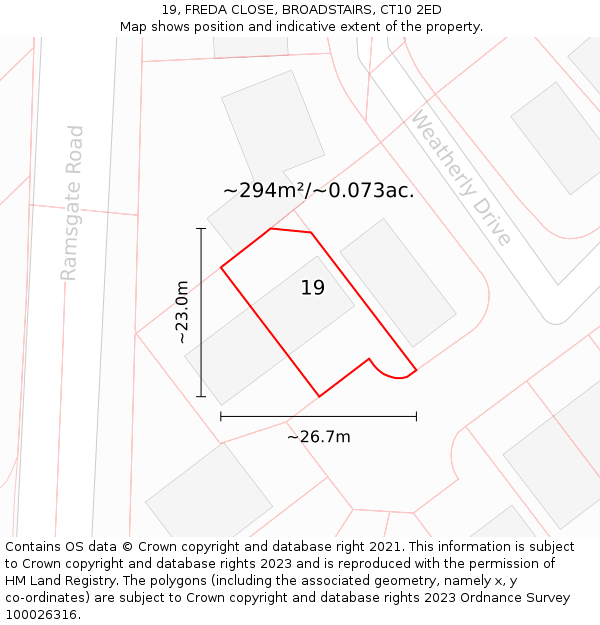 19, FREDA CLOSE, BROADSTAIRS, CT10 2ED: Plot and title map