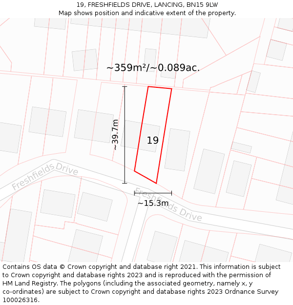 19, FRESHFIELDS DRIVE, LANCING, BN15 9LW: Plot and title map
