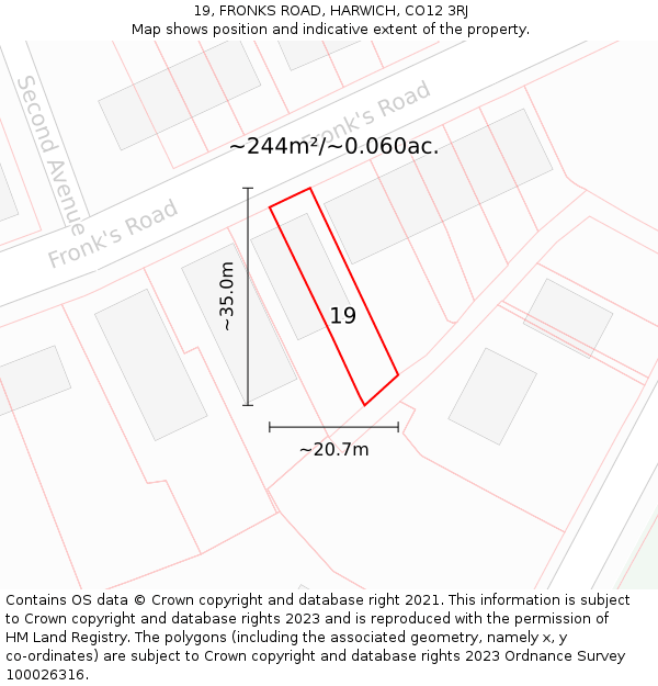 19, FRONKS ROAD, HARWICH, CO12 3RJ: Plot and title map