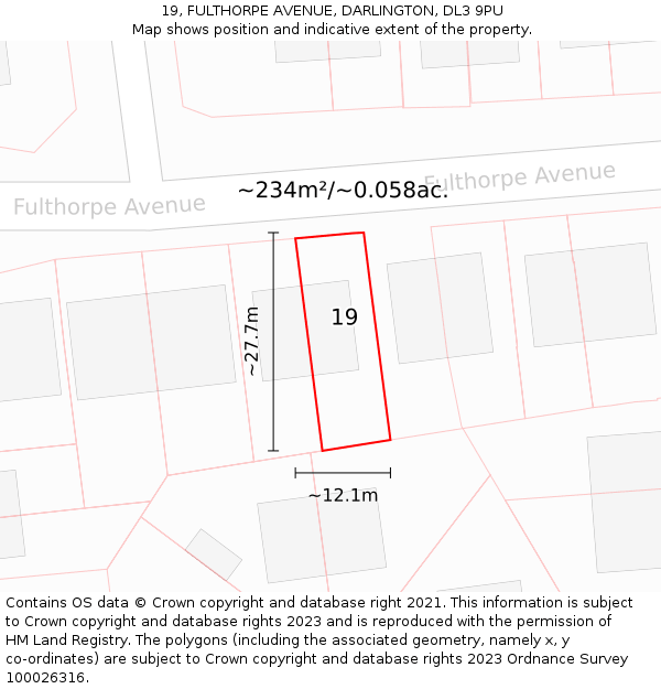 19, FULTHORPE AVENUE, DARLINGTON, DL3 9PU: Plot and title map