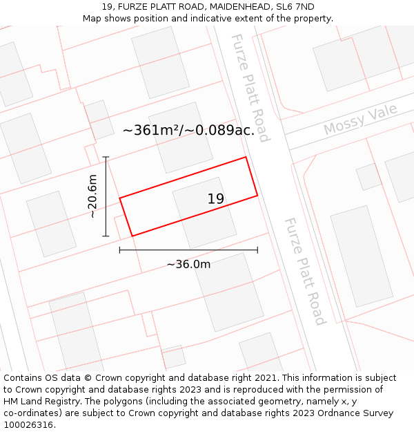 19, FURZE PLATT ROAD, MAIDENHEAD, SL6 7ND: Plot and title map