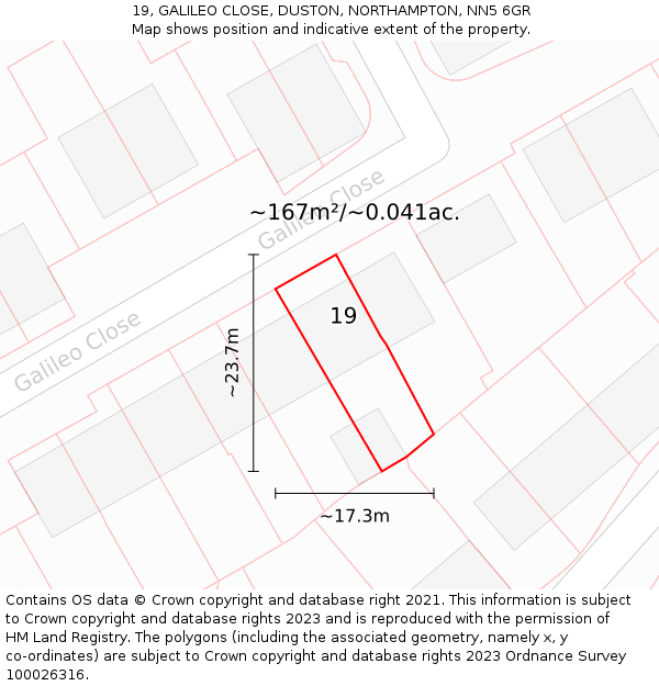 19, GALILEO CLOSE, DUSTON, NORTHAMPTON, NN5 6GR: Plot and title map