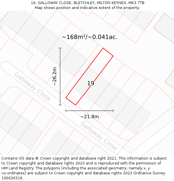 19, GALLOWAY CLOSE, BLETCHLEY, MILTON KEYNES, MK3 7TB: Plot and title map