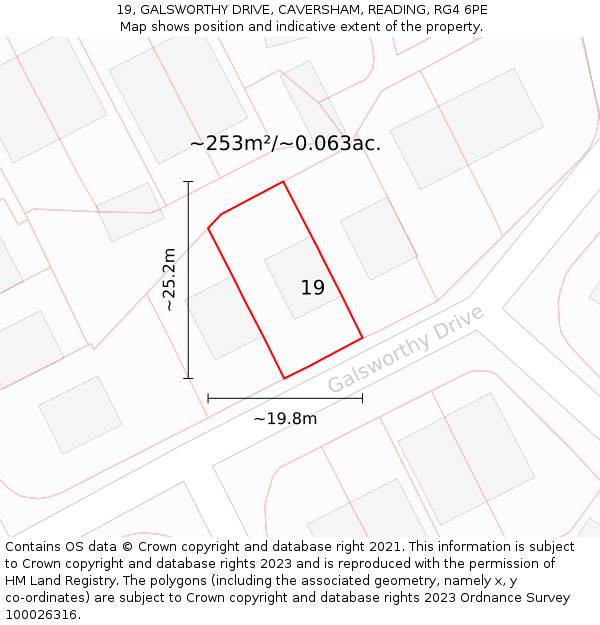 19, GALSWORTHY DRIVE, CAVERSHAM, READING, RG4 6PE: Plot and title map