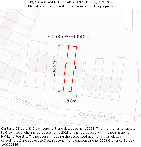 19, GALWAY AVENUE, CHADDESDEN, DERBY, DE21 6TR: Plot and title map