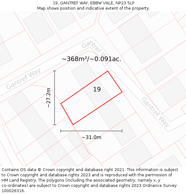 19, GANTREF WAY, EBBW VALE, NP23 5LP: Plot and title map