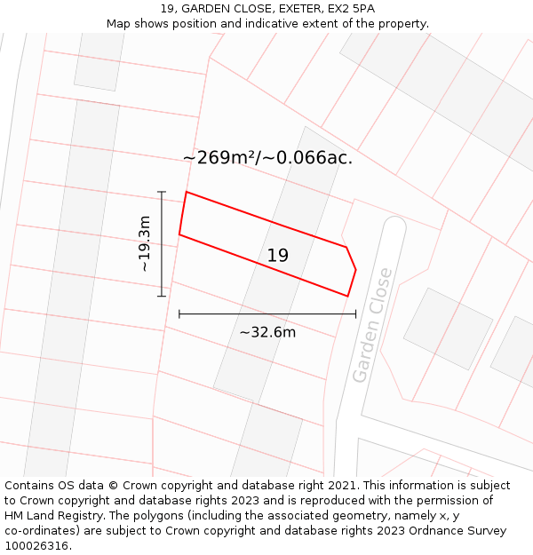 19, GARDEN CLOSE, EXETER, EX2 5PA: Plot and title map