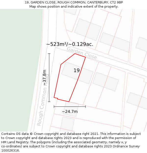 19, GARDEN CLOSE, ROUGH COMMON, CANTERBURY, CT2 9BP: Plot and title map