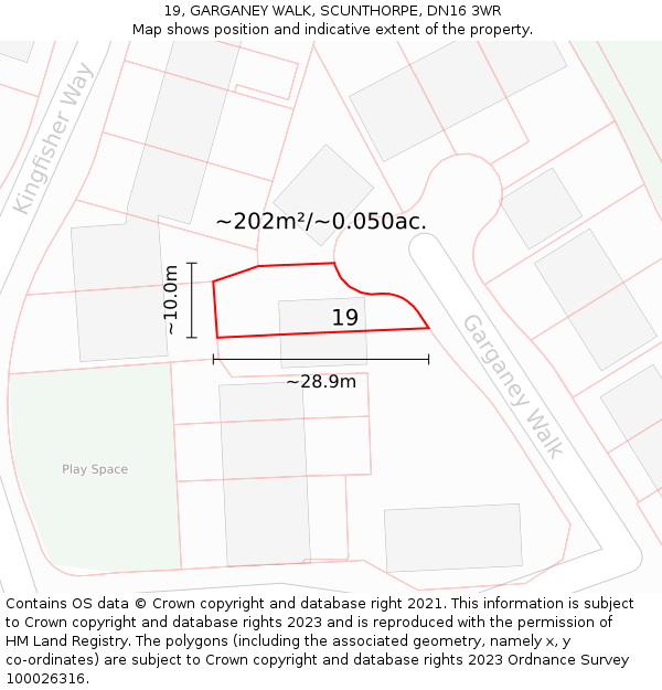 19, GARGANEY WALK, SCUNTHORPE, DN16 3WR: Plot and title map