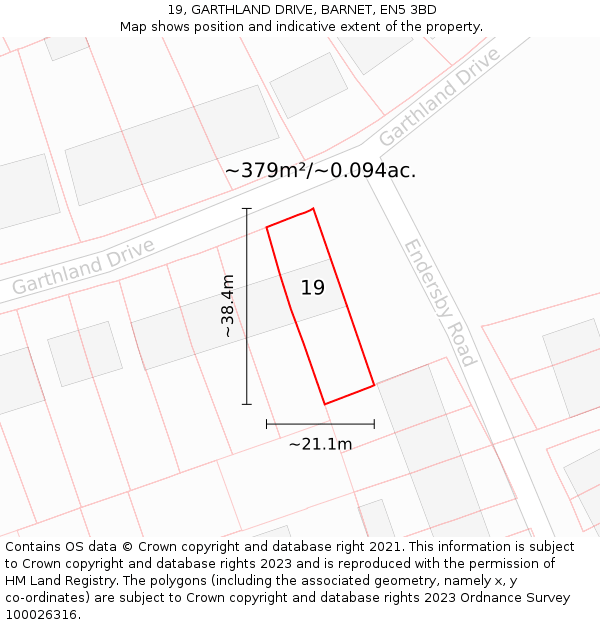 19, GARTHLAND DRIVE, BARNET, EN5 3BD: Plot and title map