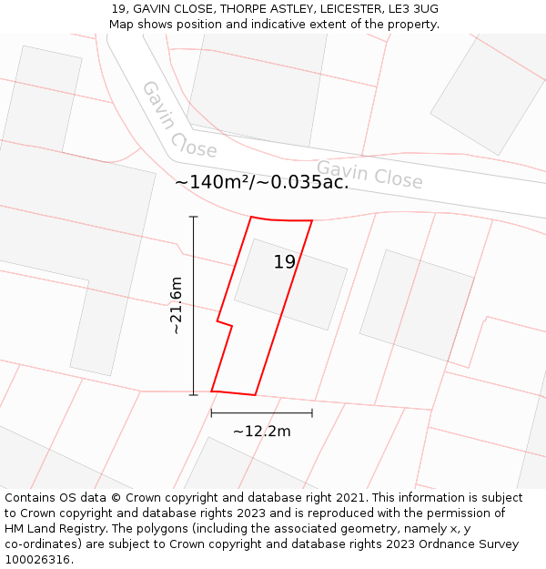 19, GAVIN CLOSE, THORPE ASTLEY, LEICESTER, LE3 3UG: Plot and title map