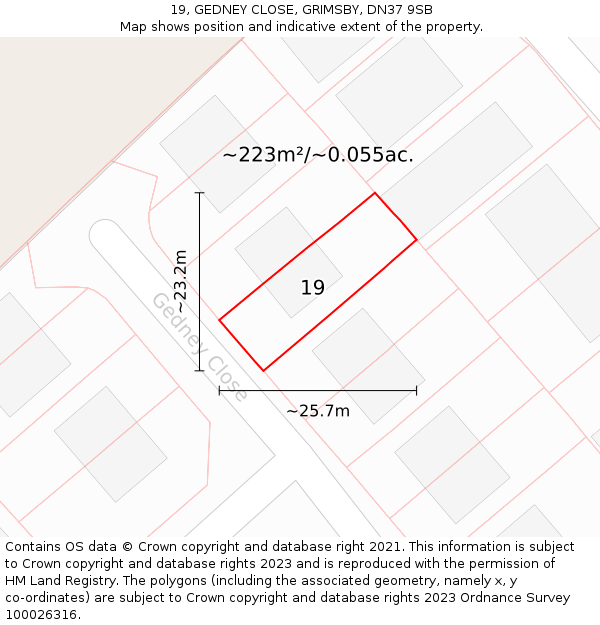 19, GEDNEY CLOSE, GRIMSBY, DN37 9SB: Plot and title map