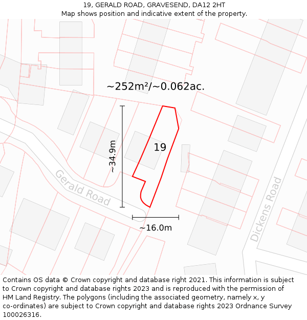 19, GERALD ROAD, GRAVESEND, DA12 2HT: Plot and title map