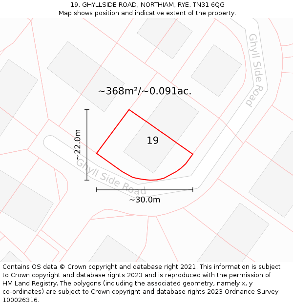 19, GHYLLSIDE ROAD, NORTHIAM, RYE, TN31 6QG: Plot and title map