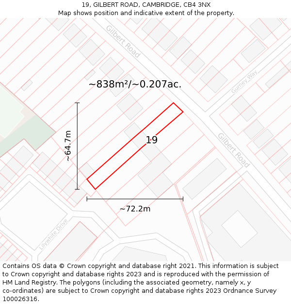 19, GILBERT ROAD, CAMBRIDGE, CB4 3NX: Plot and title map