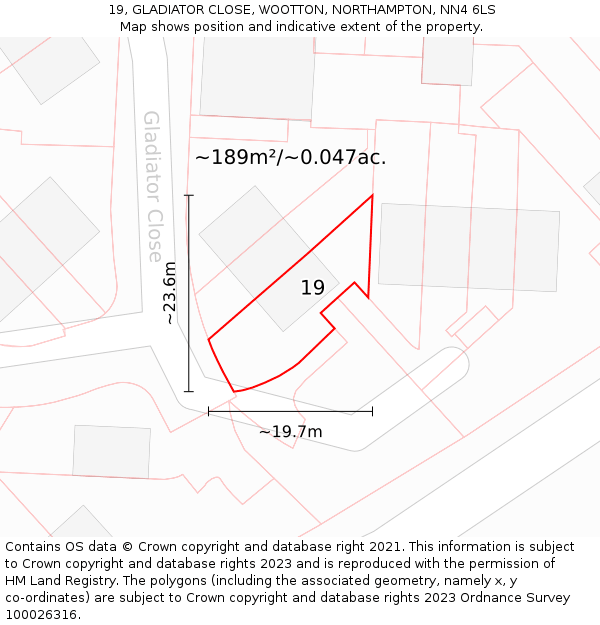 19, GLADIATOR CLOSE, WOOTTON, NORTHAMPTON, NN4 6LS: Plot and title map