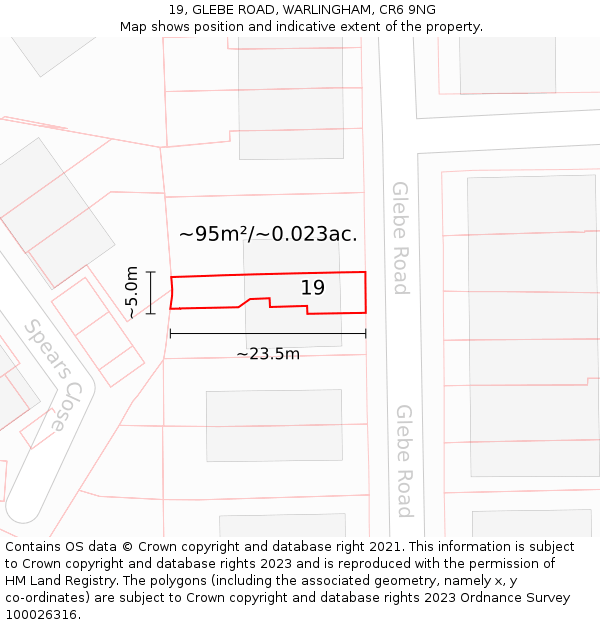 19, GLEBE ROAD, WARLINGHAM, CR6 9NG: Plot and title map