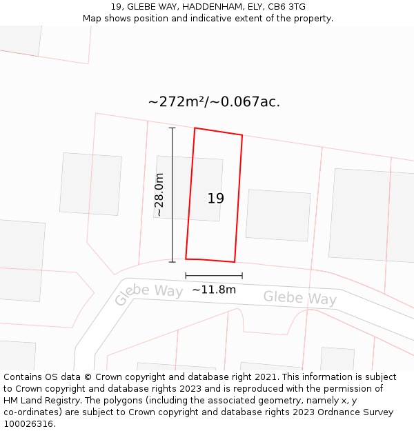 19, GLEBE WAY, HADDENHAM, ELY, CB6 3TG: Plot and title map