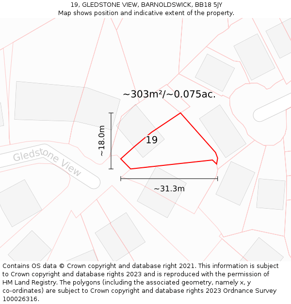 19, GLEDSTONE VIEW, BARNOLDSWICK, BB18 5JY: Plot and title map