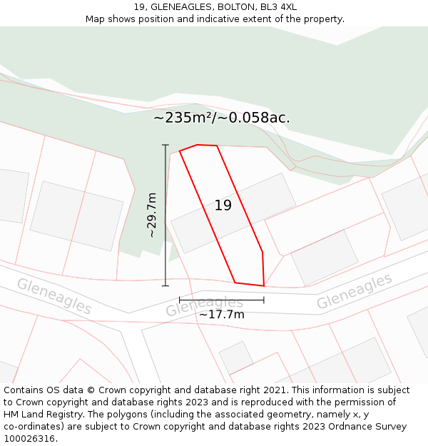 19, GLENEAGLES, BOLTON, BL3 4XL: Plot and title map