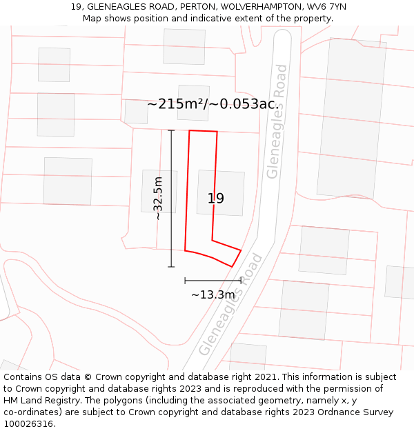 19, GLENEAGLES ROAD, PERTON, WOLVERHAMPTON, WV6 7YN: Plot and title map