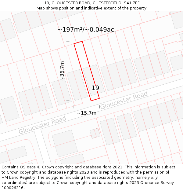19, GLOUCESTER ROAD, CHESTERFIELD, S41 7EF: Plot and title map