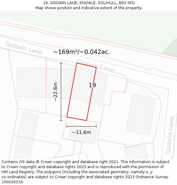 19, GODWIN LANE, KNOWLE, SOLIHULL, B93 0FD: Plot and title map