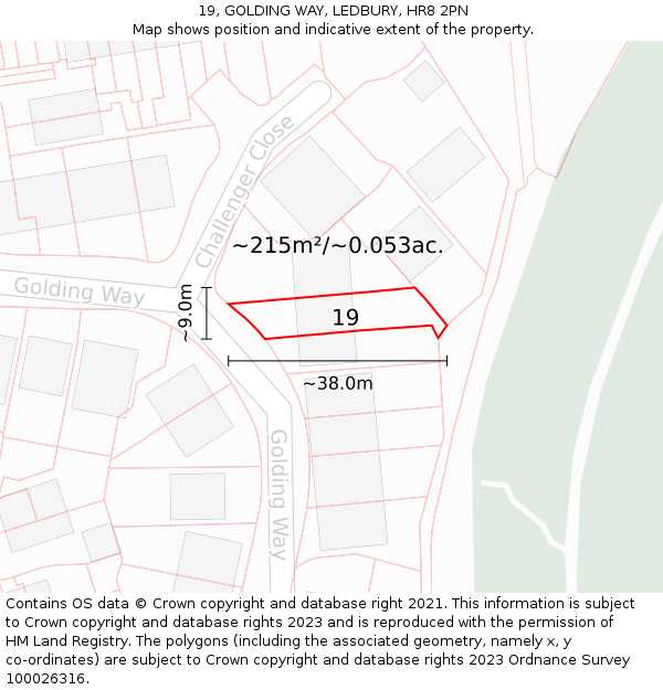 19, GOLDING WAY, LEDBURY, HR8 2PN: Plot and title map