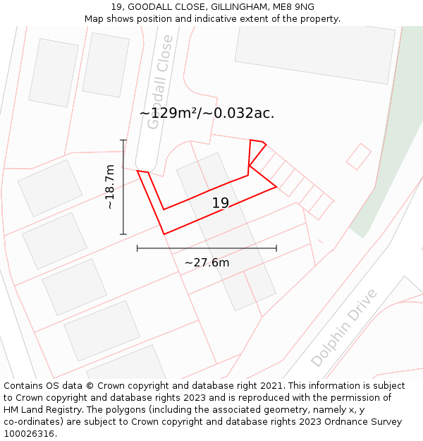 19, GOODALL CLOSE, GILLINGHAM, ME8 9NG: Plot and title map