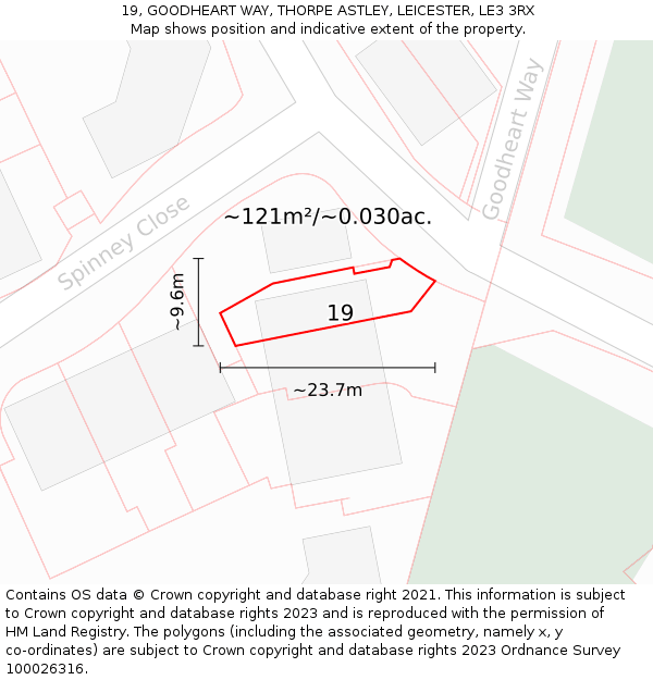 19, GOODHEART WAY, THORPE ASTLEY, LEICESTER, LE3 3RX: Plot and title map