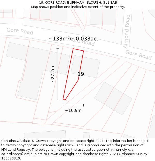 19, GORE ROAD, BURNHAM, SLOUGH, SL1 8AB: Plot and title map