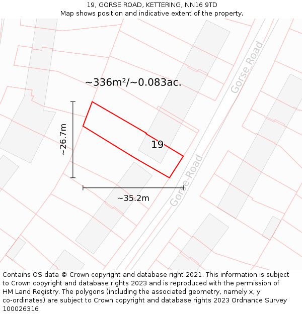 19, GORSE ROAD, KETTERING, NN16 9TD: Plot and title map
