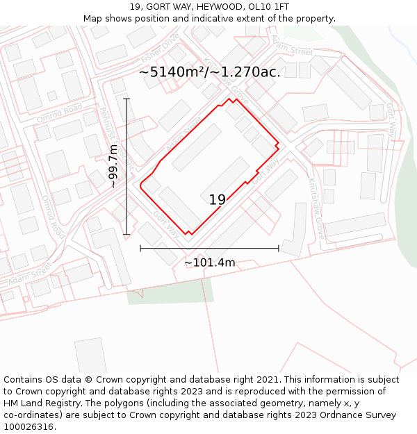 19, GORT WAY, HEYWOOD, OL10 1FT: Plot and title map