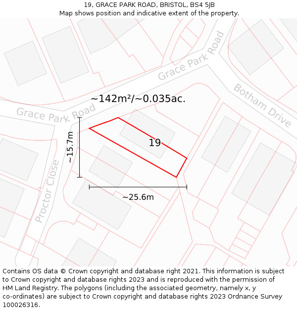 19, GRACE PARK ROAD, BRISTOL, BS4 5JB: Plot and title map